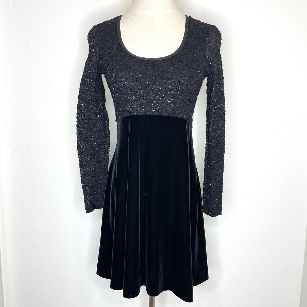 Vintage Francine Browner Black Lace Velvet Dress Womens 7/8